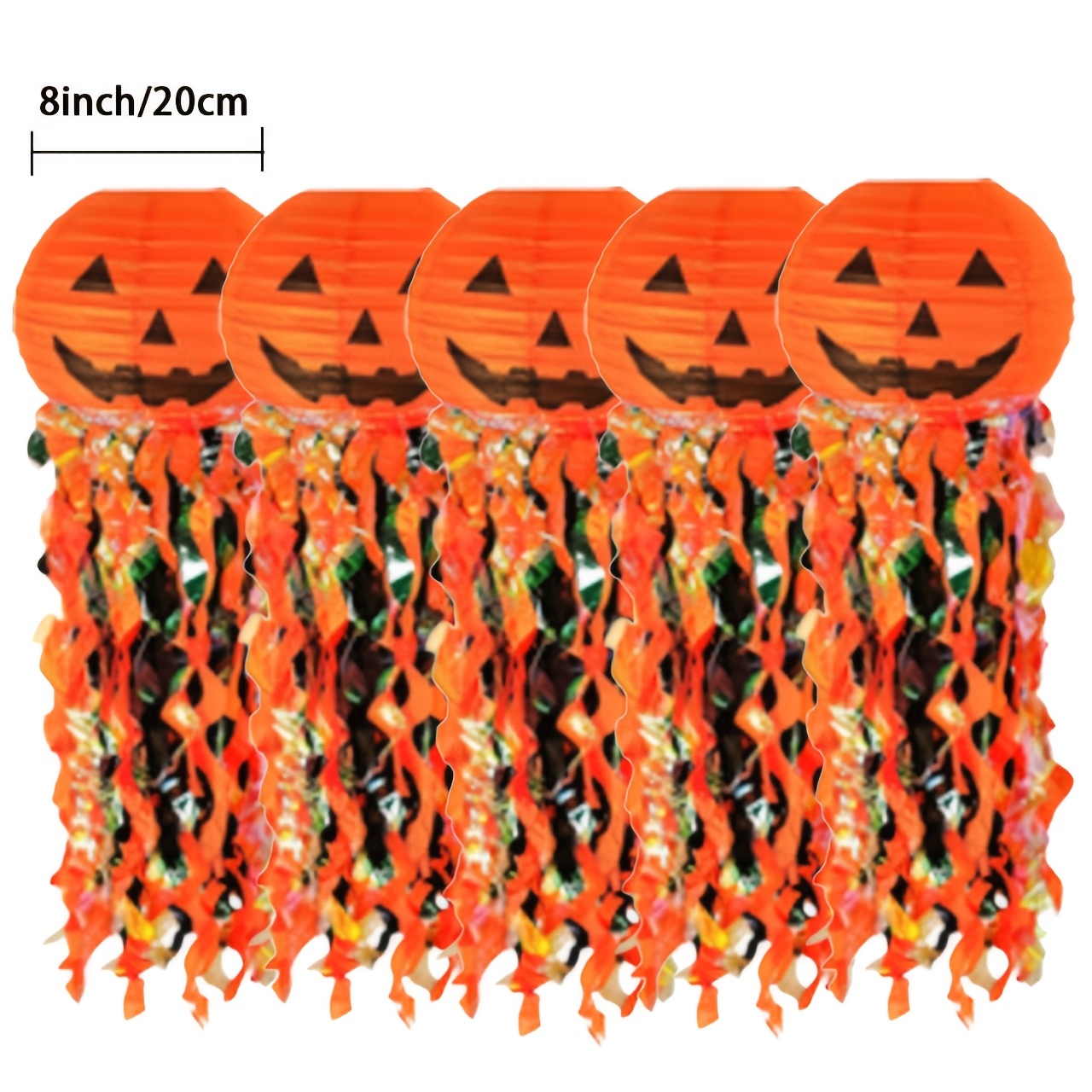 TEMU 5pcs 8-inch Halloween Pumpkin Hanging Paper Lanterns With Tassels For Porch, Tree, Haunted House, Halloween Party Supplies