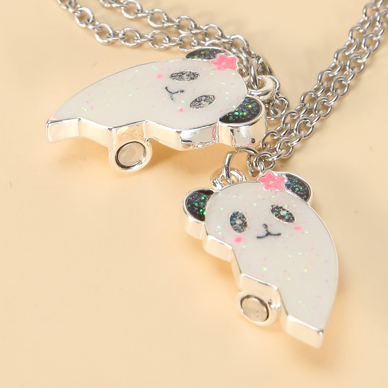 Magnetic Panda Sequin Necklace Set Best Friends White Cute - Temu