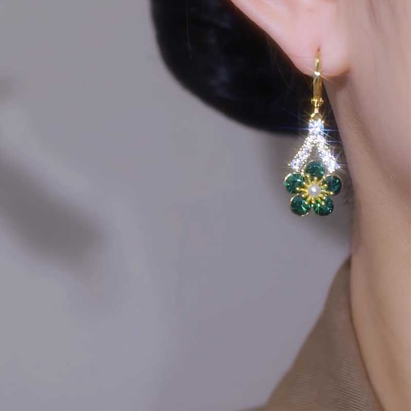 elegant green cubic synthetic synthetic zircon flower earrings luxurious alloy dangle jewelry for   for parties gifts Product details 8