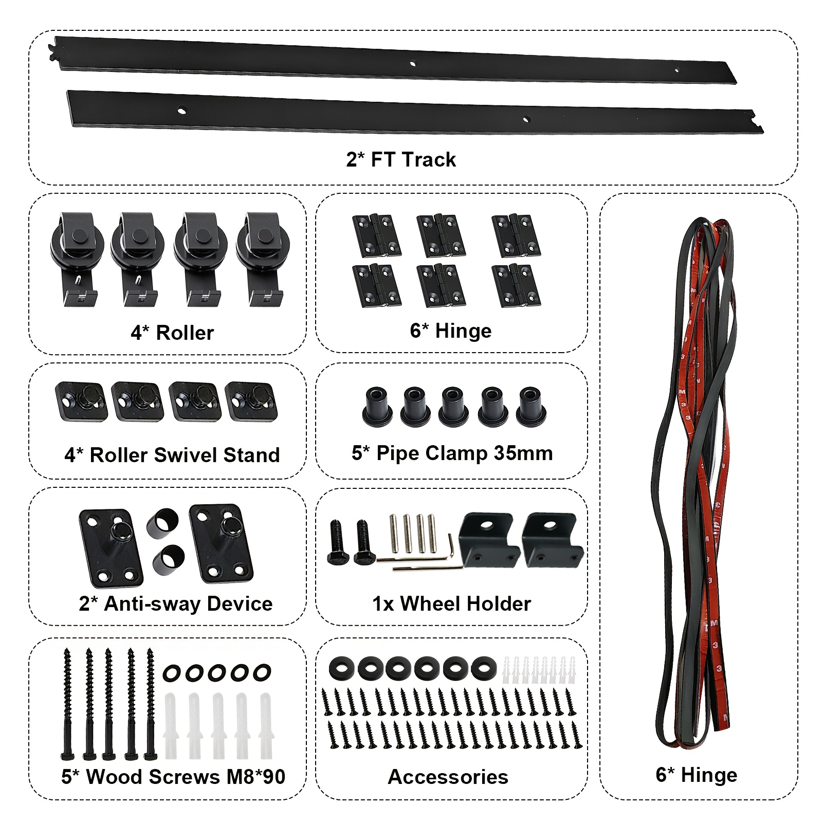 70 Inch T-shaped Folding Barn Door Hardware Kit - Heavy Duty Carbon System - 6mm Thick Tracks For Smooth Quiet Sliding - With Rollers, Hinges & Ground Guide
