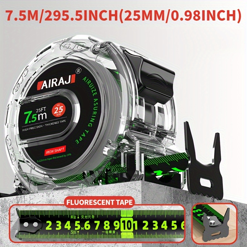 Image of Tape Measure 5m Thick And Hard Self-locking Fluorescent Steel Tape Measure 10m High-precision Anti-cutting And Wear- Black Ruler Measuring Tool.