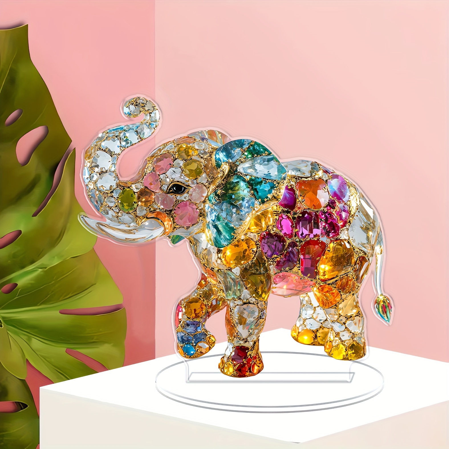 

1pc Art Crystal Elephant Acrylic Decor, Transparent 2d Tabletop Ornament, Gift For Birthdays And Graduations, Cartoon Acrylic Figurine