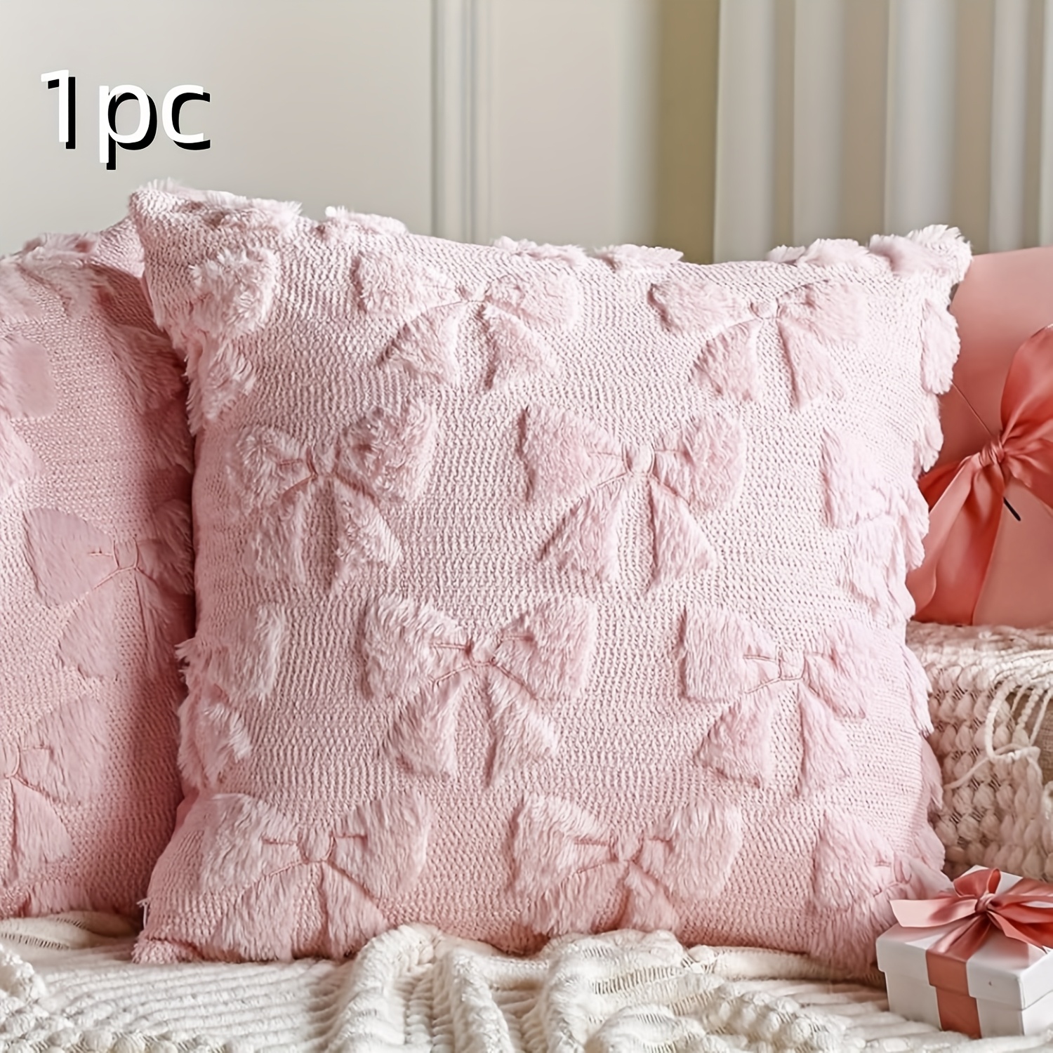 E-shop Ein 18X18 Zoll Schleifenförmiger Kissenbezug, ein niedlicher Plüsch-Kissenbezug, luxuriös und bezaubernd mit einem flauschigen Schleifendesign,