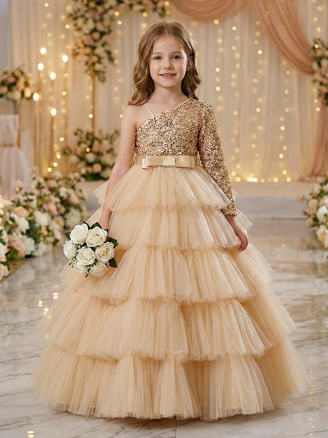 13-14 years dresses for birthday girls dress teenage shoulder Color:As Photo（LILAC) Fabric is comfortable and 2026 Wedding Dress La Femme Sequin Party