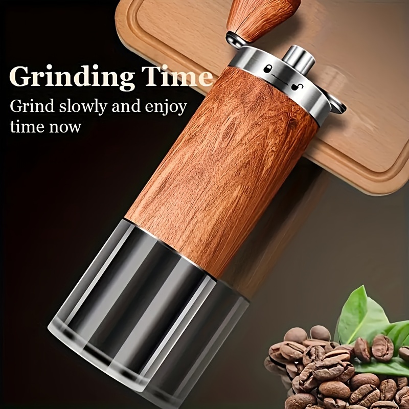 

Portable Hand-cranked Coffee Grinder, Glass & Metal Construction, Round Wood Grain Design, Under 1l Capacity, Manual For Home, Office, Outdoor, Travel - No Electricity Needed