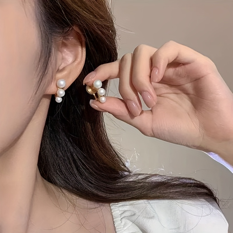    three beads row ear clip earrings decoration ear accessories clip on wear no piercing required