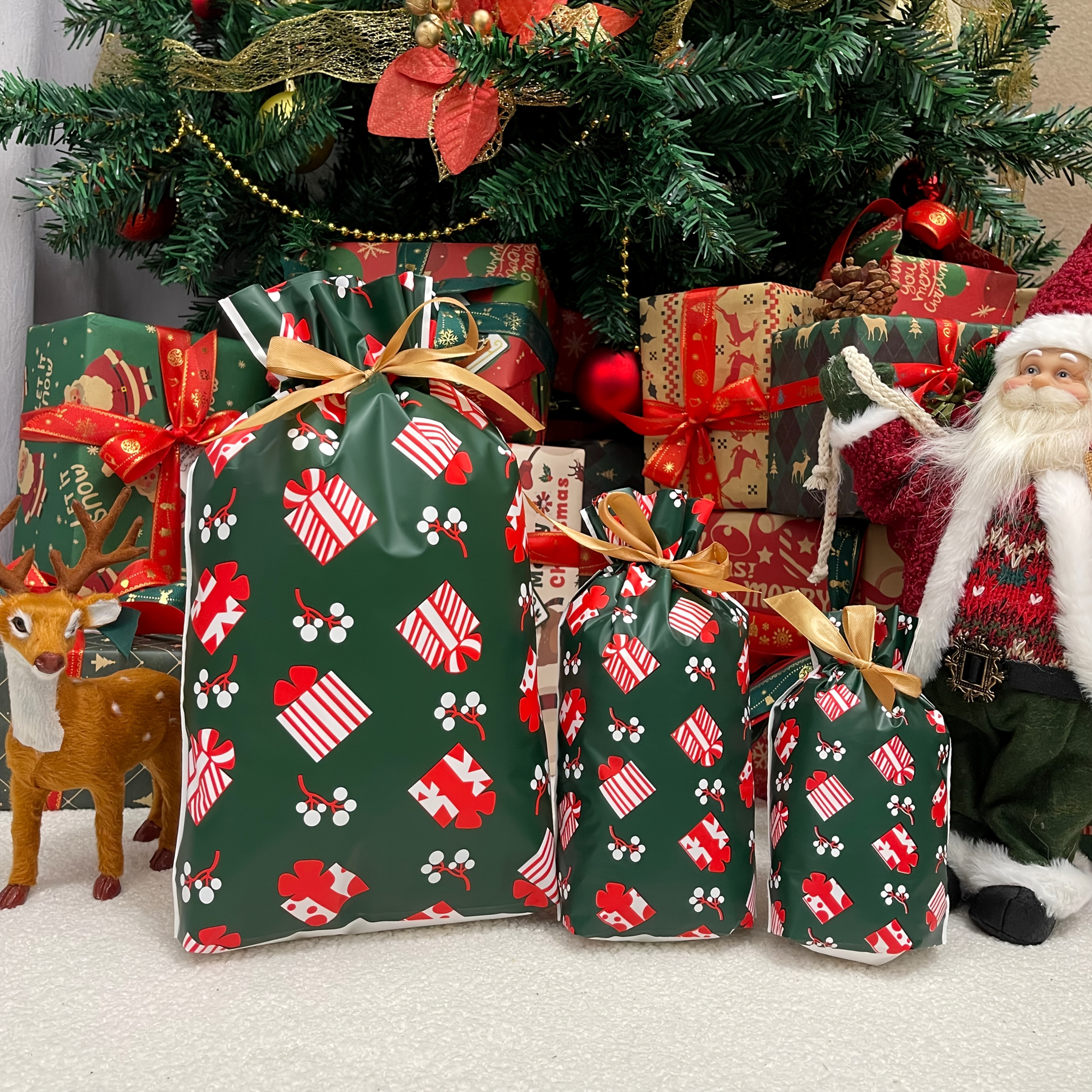 TEMU Cadeau pour elle/lui 10pcs/Set, Boîte cadeau verte, à cordon, Décoration de fête, Convient pour de fête de Noël, Décorations de Noël, Sacs
