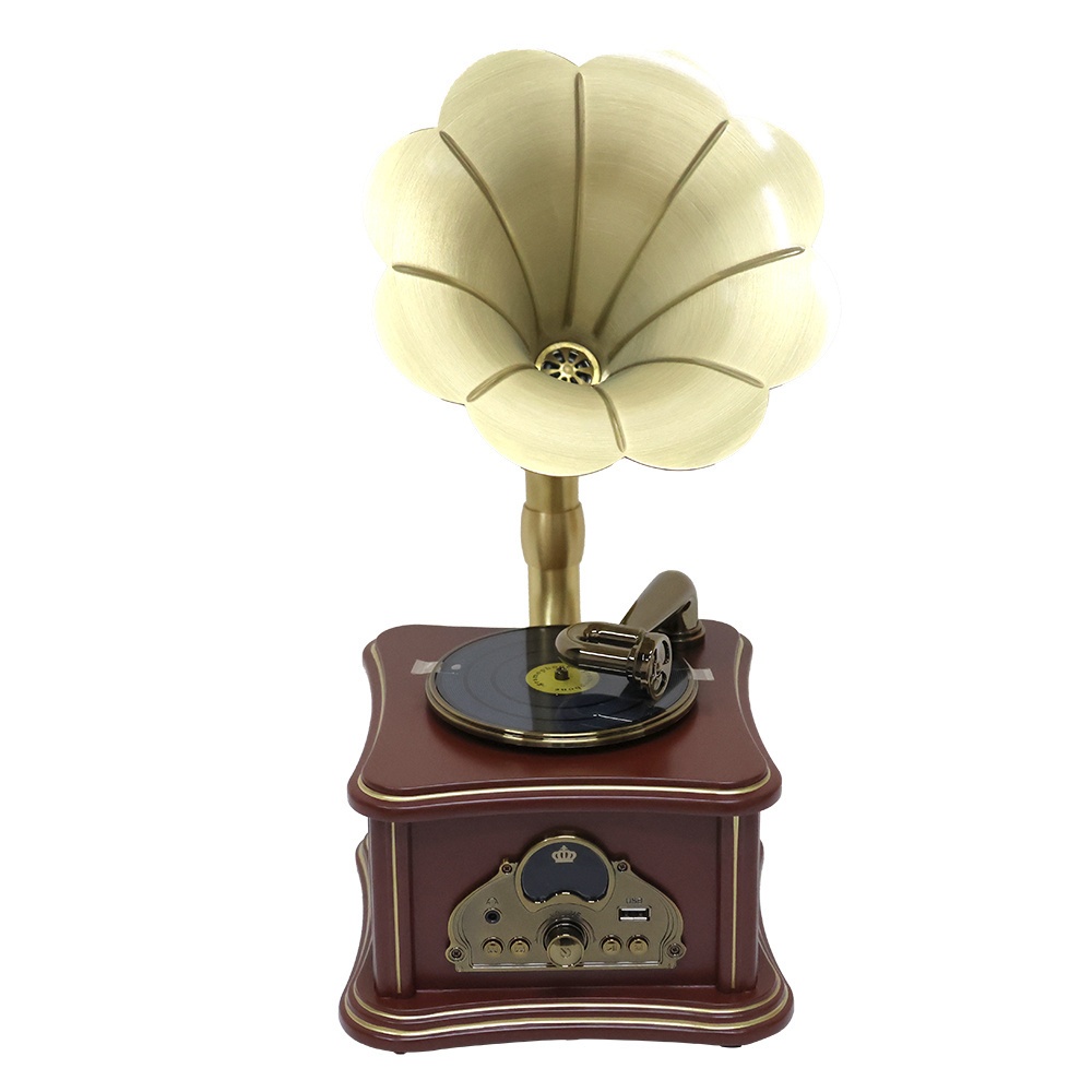 Image of Mini Wooden Simulation Sound Machine, Sound Machine Shape, Headphone Jack, Stereo Speakers, Wireless Connection, Simulated Retro Sound Machine Speaker, Aux In, Usb, Retro, Dark Brown