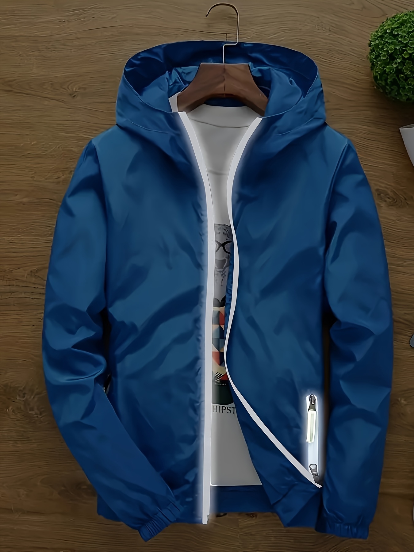 Unisex Summer Hooded Jacket with Reflective Zipper Design, Ultra-Thin Breathable Quick-Dry Windproof Sports Coat for Outdoor Night Running, Cycling, Fishing Sun Protection Top - Loose Fit Hooded Zip-Up Shirt