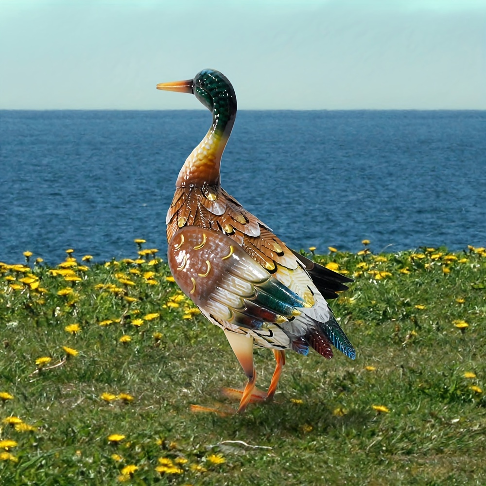 Image of 17.5 Inch Metal Mallard Duck Statue, Mallard Duck Animal Garden Statue, Outdoor Statue Metal Yard Art Sculpture For Outdoor, Patio, Backyard, Lawn, Spring Summer Decorations
