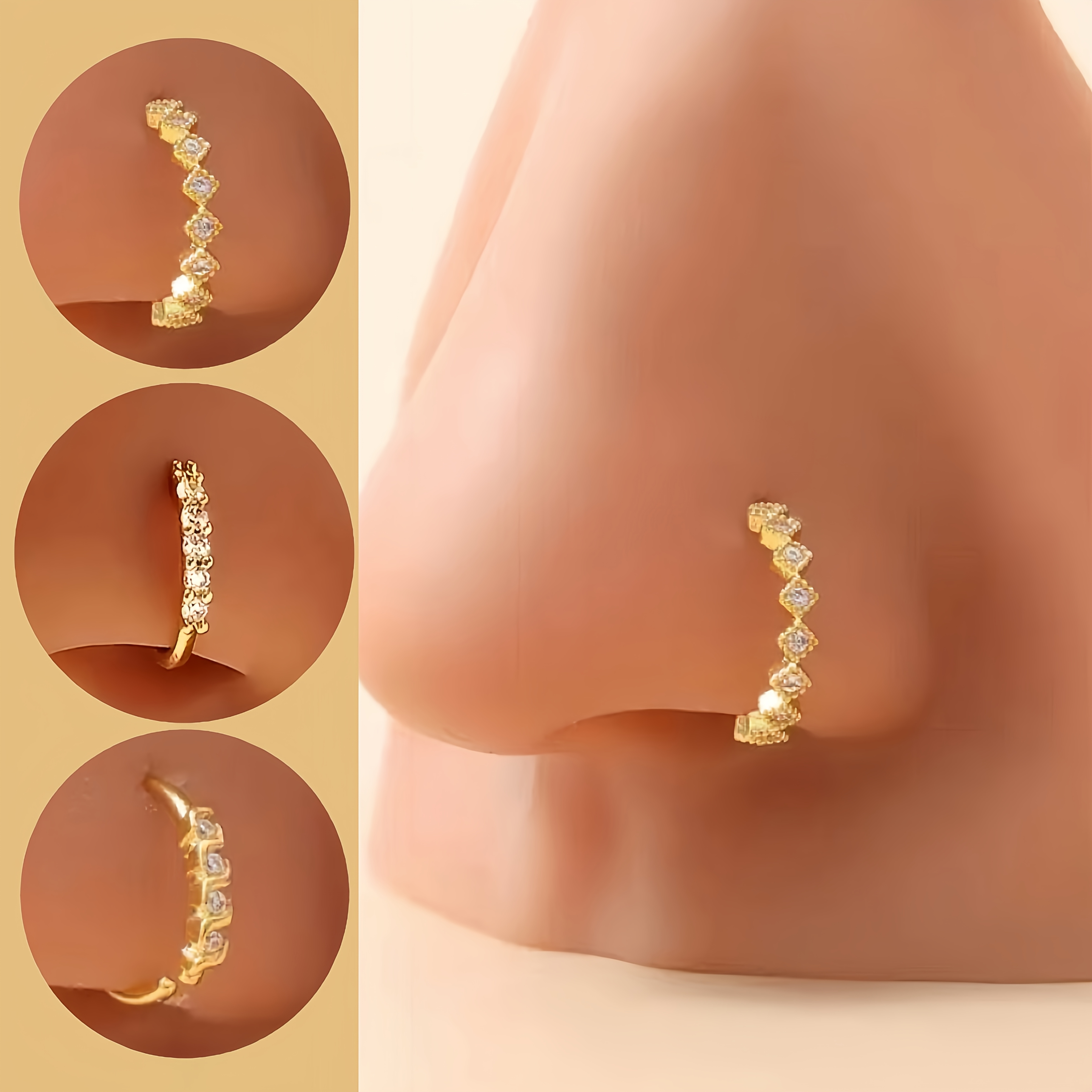 TEMU 3pcs Fashionable Easy Golden Geometric Hoop Nose Rings Studs, Women's Versatile Nose Jewelry For Daily And Festive Wear, Perfect Gift