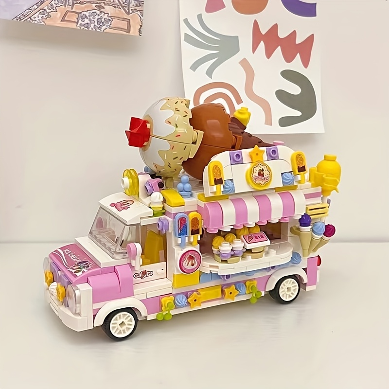 Image of 595pcs Ice Cream Truck Building Blocks Suitable For &, Movie-themed Model With Miniature Parts, Educational Display For, Birthday Gifts For, Christmas Presents, Nostalgic