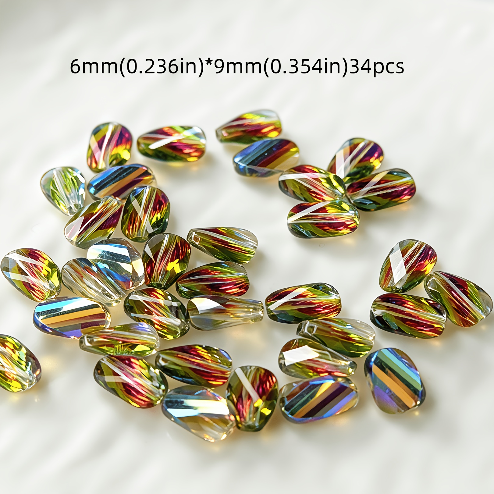 TEMU Iridescent Twisted Glass Beads - 6mm 9mm Long Twist Suitable For Jewelry Making, Diy Crafts, Beaded Earrings & Beads With Electroplated Coating,