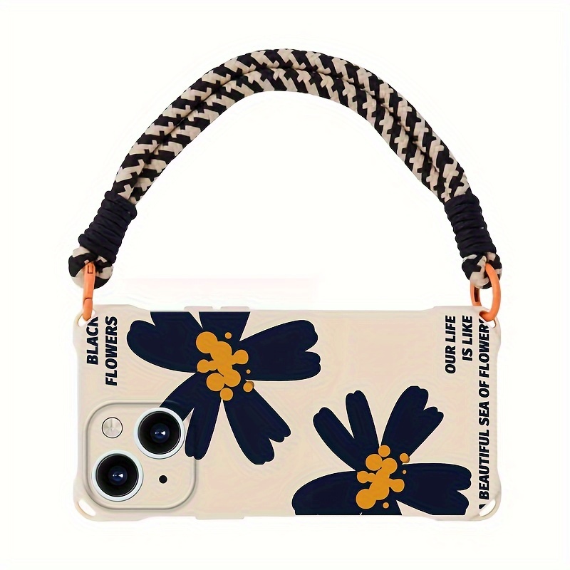 

Cartoon Floral Tpu Phone Case With Lanyard For 14/13/12/11/x/6 Series - Anti-fall Soft Protective Cover With Popular Flower Design - Convenient Diagonal Span Mobile Accessory