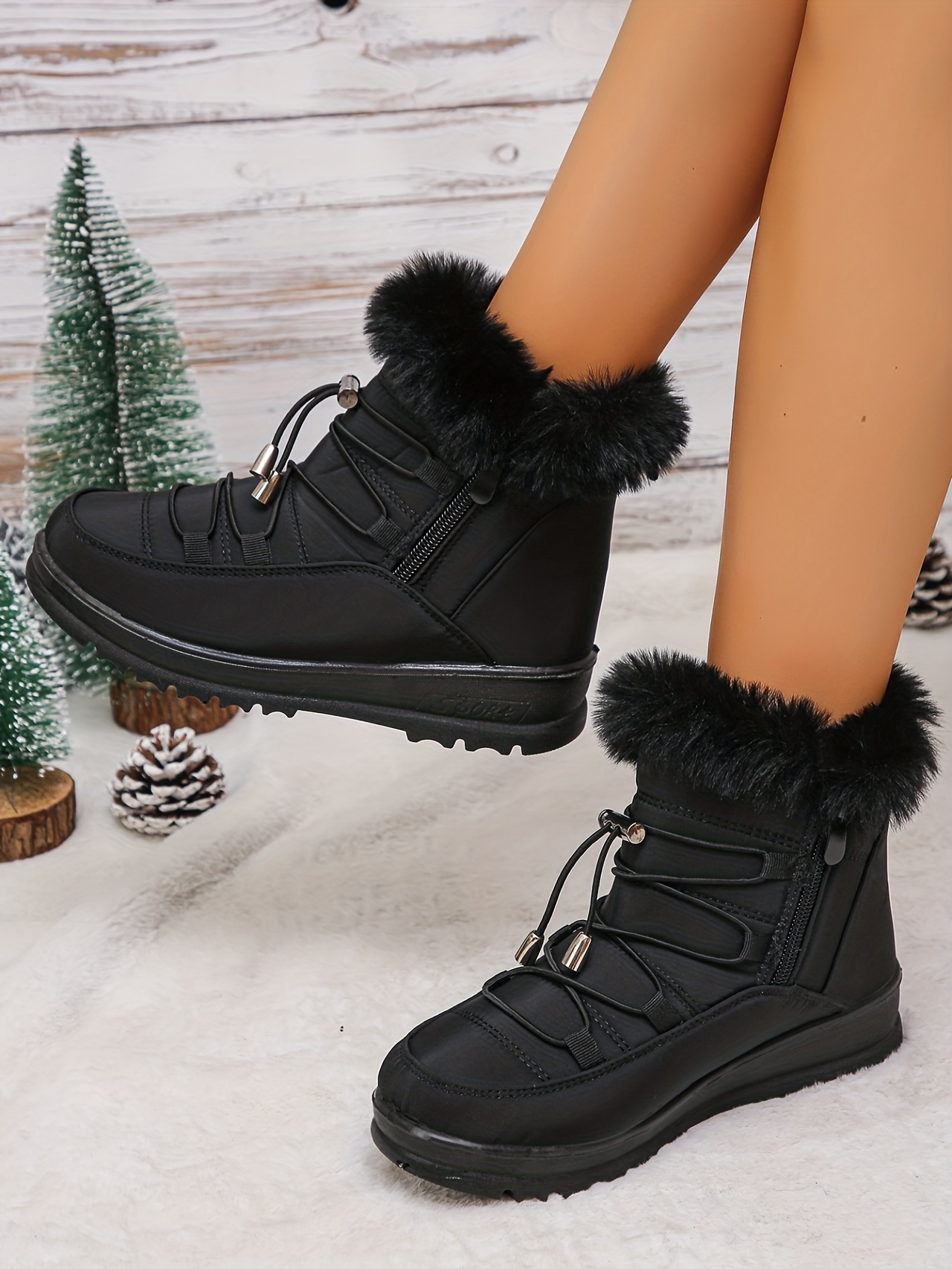 fleece lined warm womens snow boots new style for autumn and winter 2025 roman lace up   calf boots flat soled womens snow footwear Product details 12