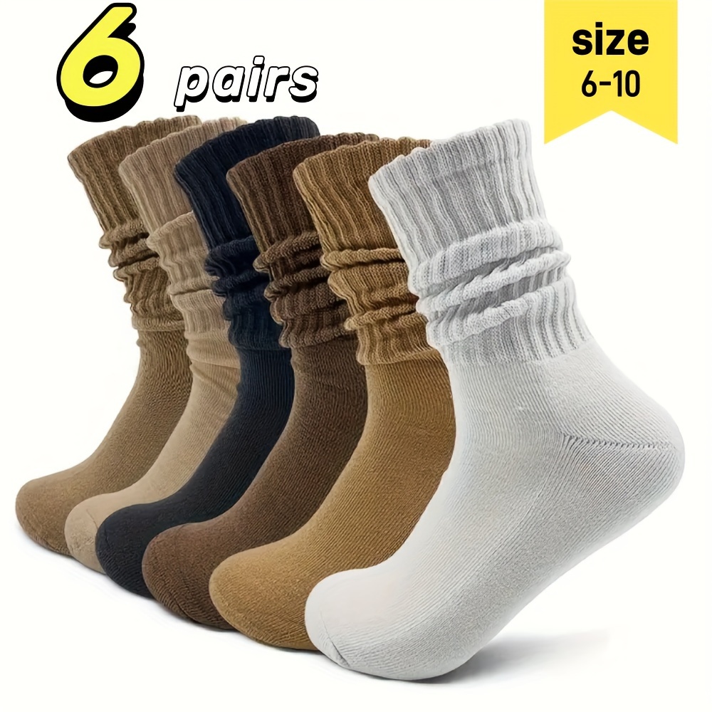 

6 Pairs Solid Slouch Spring Socks, Warm & Simple Calf Socks For Daily Use, Women's Stockings & Hosiery