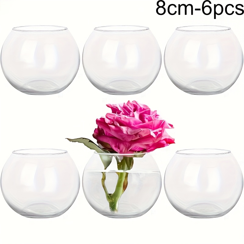 Image of 6pcs Clear Glass Vase Set, Round Candle Holders, , Flower Vases With Sponge Brush, Decorative Centerpieces For Wedding Home Decor