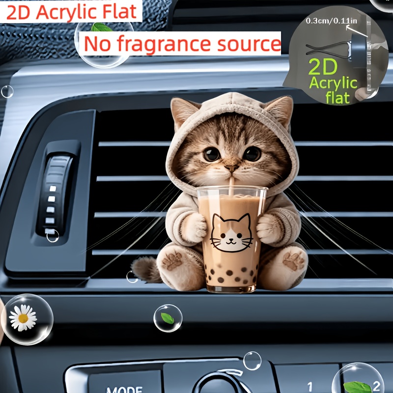 TEMU 2d Flat, Cute Drinking Milk Tea, Car Air Outlet Clip Decoration, "no Fragrance Source", With Double-layer Sponge Sheets, Car Fragrance Diffuser,