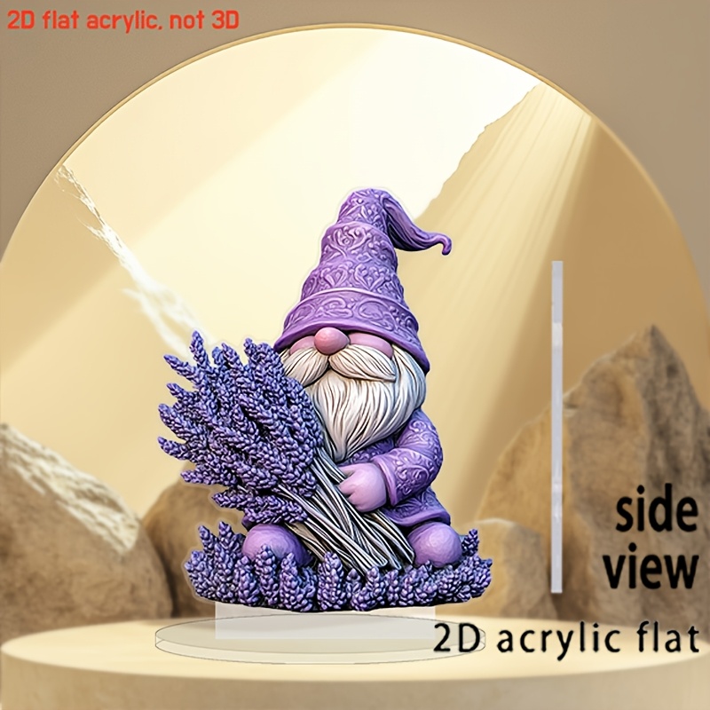 TEMU 2d Flat, 1pc, Lavender Gnome-acrylic Figurine, Vintage Style, 2d , Purple Hat, Birthday Graduation Gift, Bedroom, Kitchen, Living Room Decor Ideal, 2d Flat