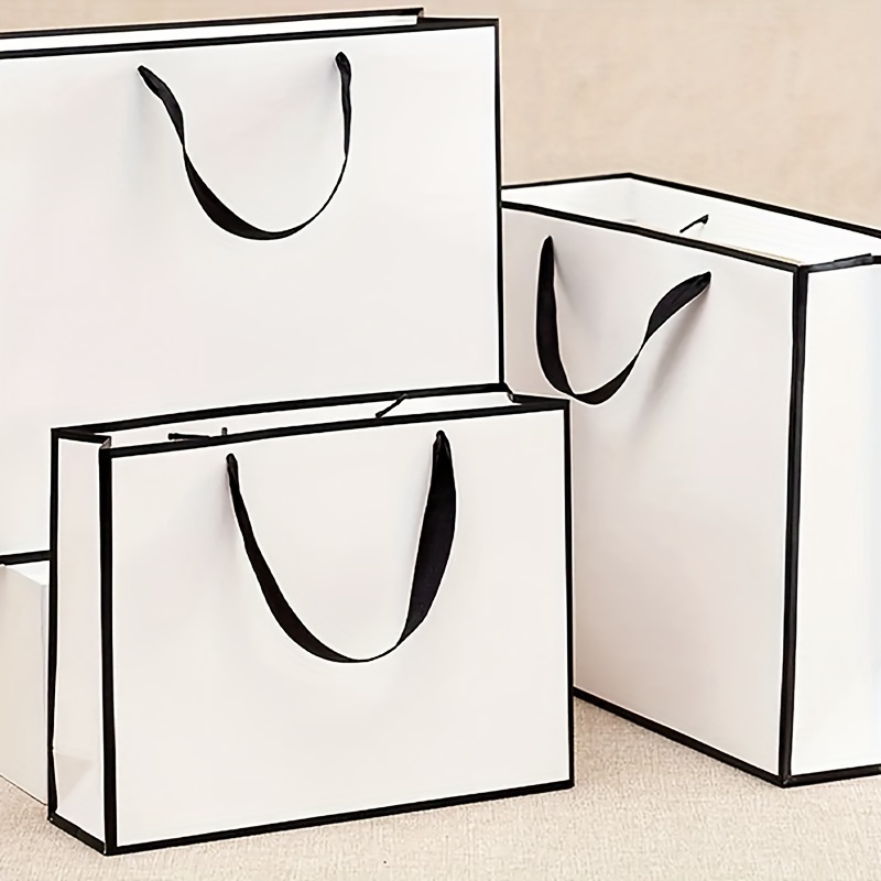 

Sac-cadeaux en kraft blanc 10 pièces avec bordure noire, motif géométrique, sacs de courses durables pour vêtements, bureau, maison et emballage alimentaire