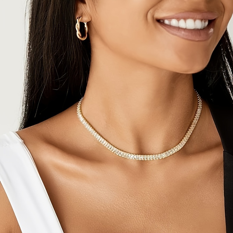 

Collier en chaîne de cuivre plaqué or élégant pour femmes, et sexy, zirconia synthétique, pour les et les fêtes, cadeau de la Saint-Valentin, accessoire pour toutes les