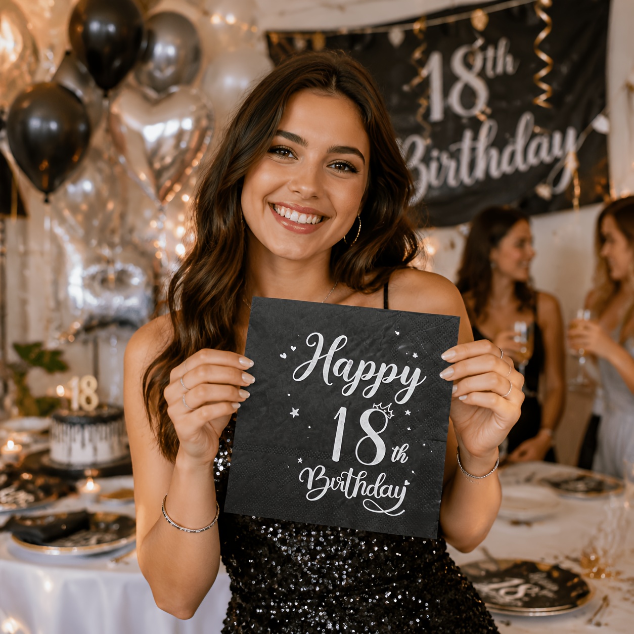 Image of 10/20 Sheets Of 18th Birthday/ 18th Birthday Celebration Napkins, Folded Size 4.9*4.9 Inches, Perfectly Suitable For Use As Paper For 18th Birthday Or Adult Ceremony Celebration Parties, Party Napkins