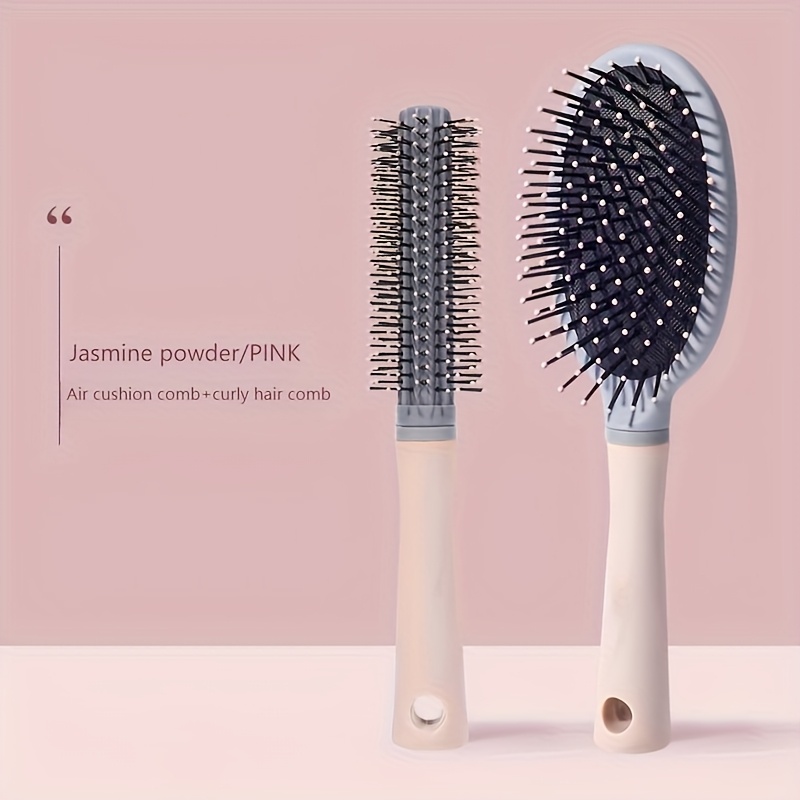 TEMU 1 Ensemble de 2 brosses à cheveux pour femmes - 1 brosse en plastique, convient aux cheveux bouclés et lisses, avec manche en ABS et peigne à ,