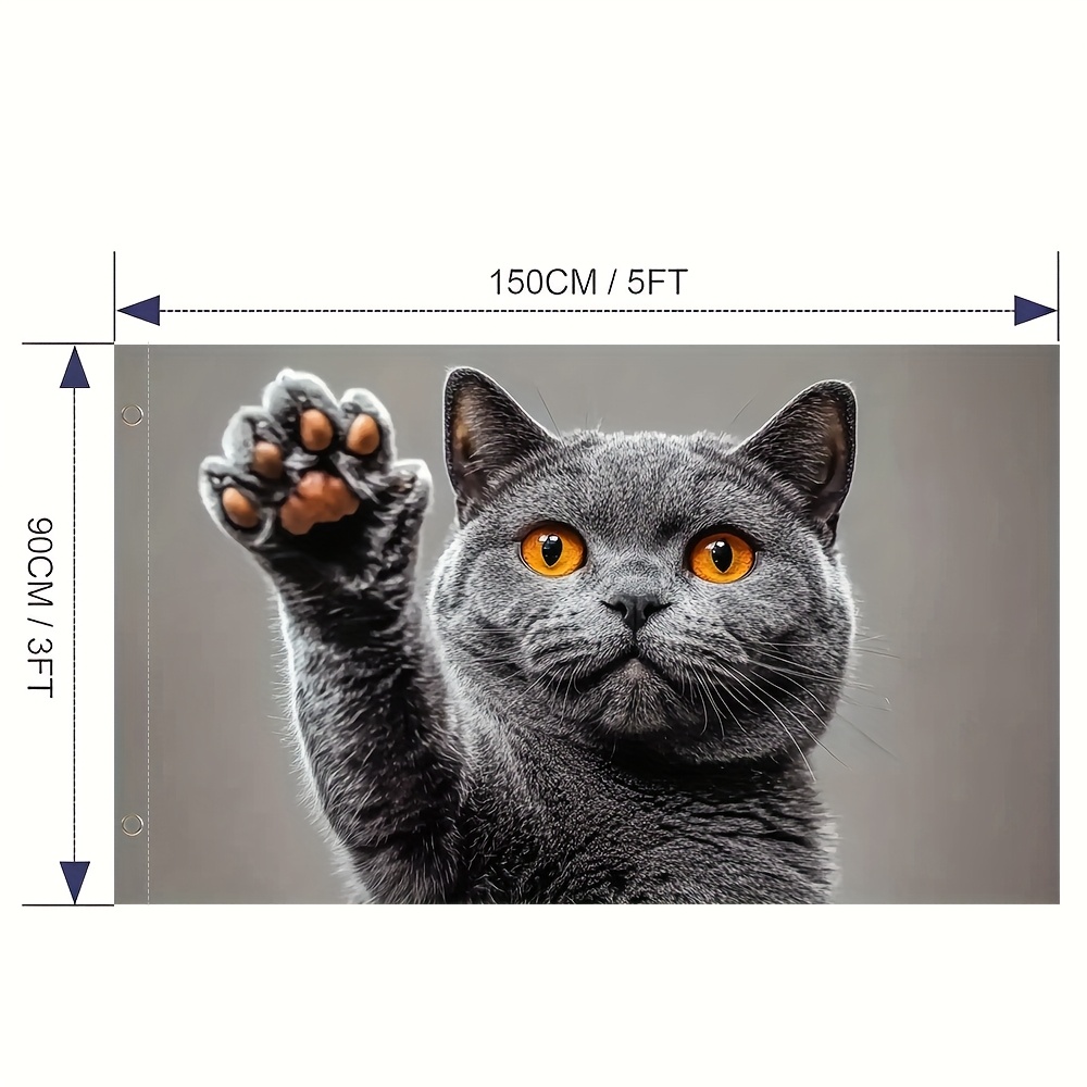 TEMU 1 Stück British Shorthair Katze Humoristische Flagge - Langlebiges Polyester, Grau & Gelb Design mit Pfotenabdrücken, für Zuhause, Garten, Hof