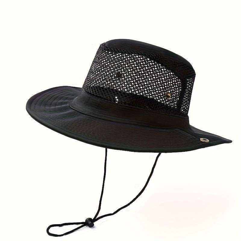 

1pc Unisex Plain Color Breathable Mesh Bucket Hat, Sun Protection Adjustable Wide Brim Hat, Suitable For Summer Outdoor Activities