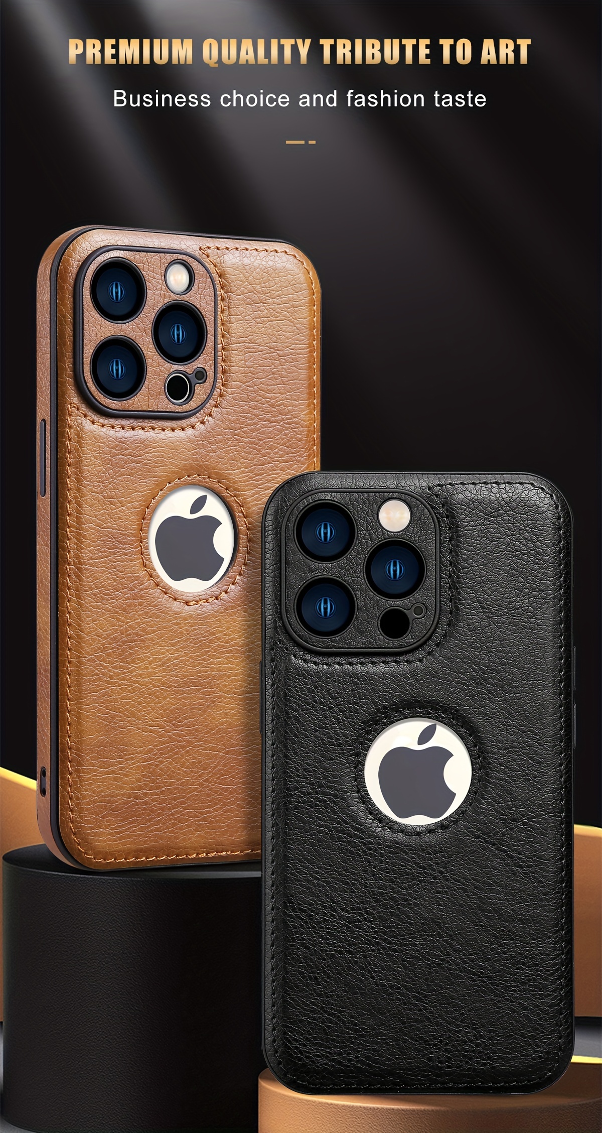 Logo View Compatible with iPhone 15/14/13/12 Pro Max Case Slim Premium Vegan Leather Classic Luxury Elegant Thin Cover, Shockproof Full Protection