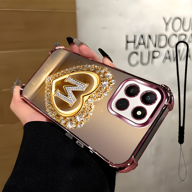 TEMU Phone Case: 2d Flat 2pcs Set: Includes 1 Phone Case + 1 Strap,heart-shaped Letter 2d Flat, Phone Case,suitable X7d,unisex Lanyard Phone Case,