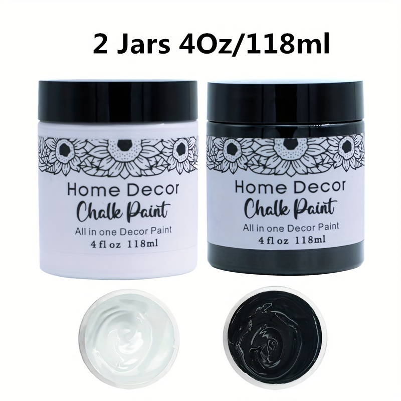 

2 Packs Of 4oz/118ml Black And White All-in-one Chalk Paint: Matte Cabinet Paint For Furniture, Doors, Chairs, Tables, And Vanity - Home Decor Diy Art Crafts, No Sanding Required