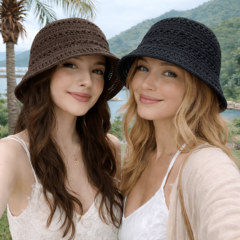 E-shop 2er-Set 2025 Neue Sommer Damen Sonnenhüte mit Hohlrändern, Atmungsaktives, dünnes Modedesign, Geeignet für Shopping, Reisen, Outdoor-Bekleidung