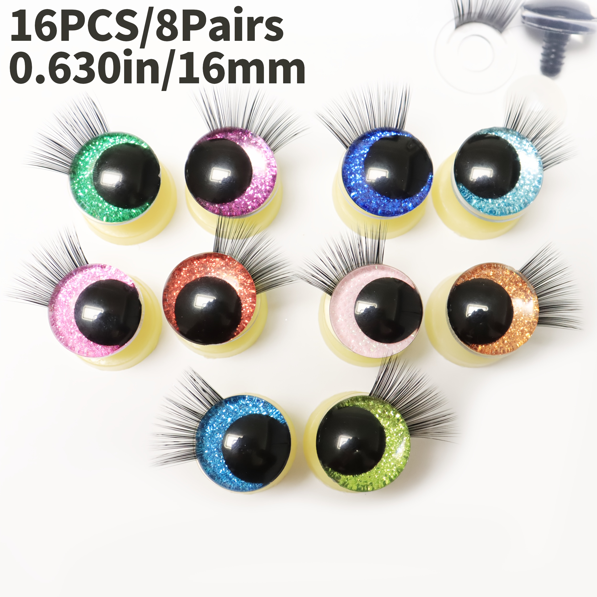 16pcs Flash Safety Eyes With Eyelashes Crochet Doll Eyes Doll Eye Additions With Washers Can Choose Your Color Suitable For Age 14+