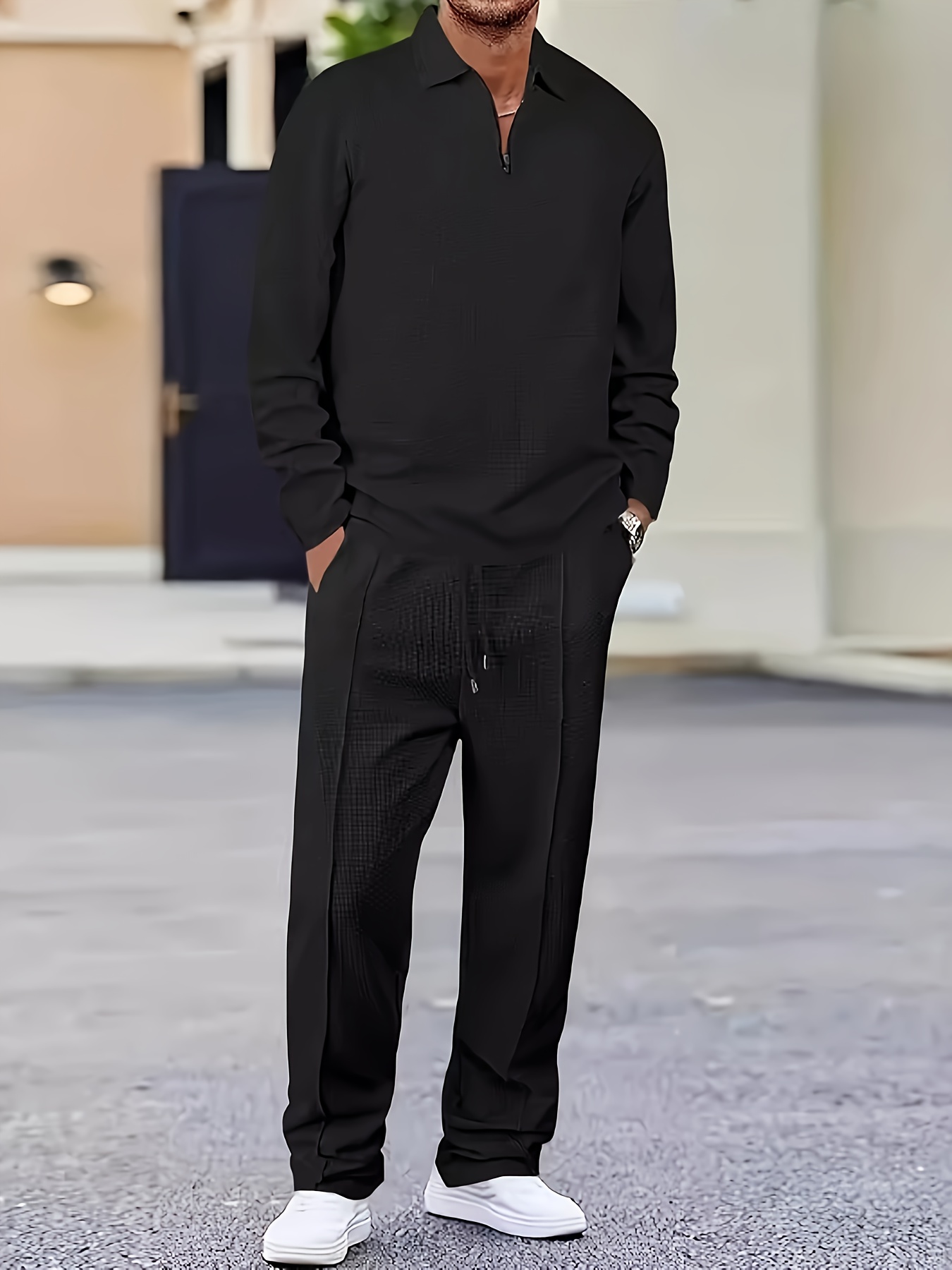 costume homme élégant à rayures col rétro demi zippeur Temu