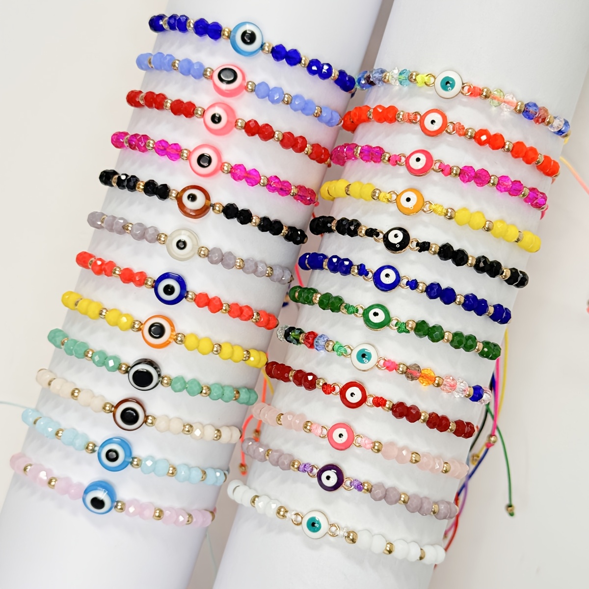 

24pcs Eye Bracelet Glass Beads Women's Braided Bracelet Set