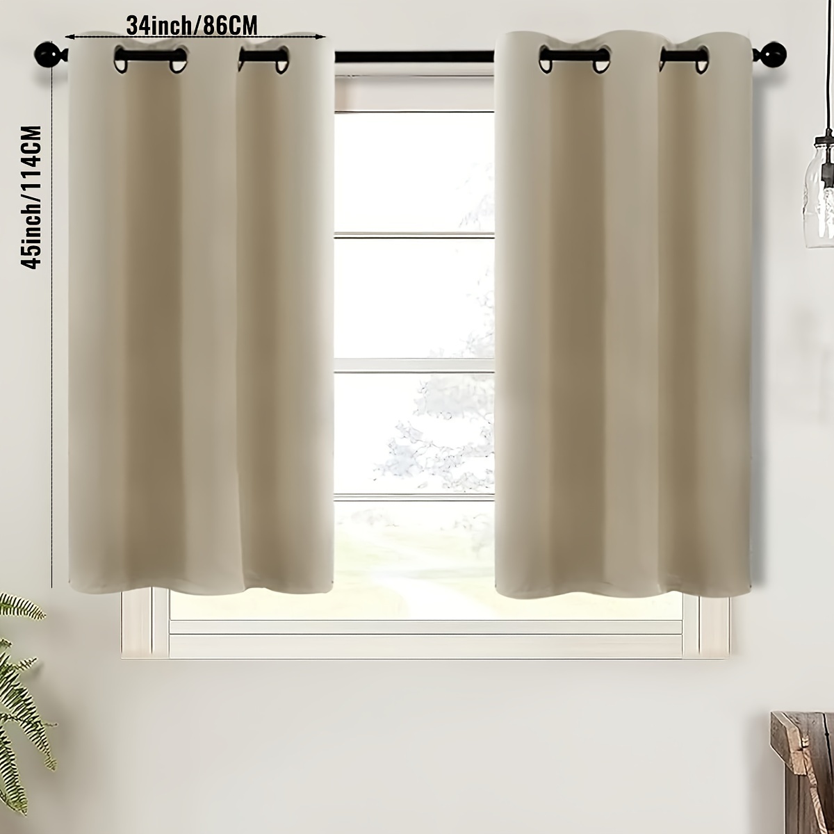 Image of 2pcs Blackout Curtains Valance For Kitchen Curtains, Room Darkening Short Curtain Tiers, Triple Weave Small Cafe Curtains Grommet For Basement