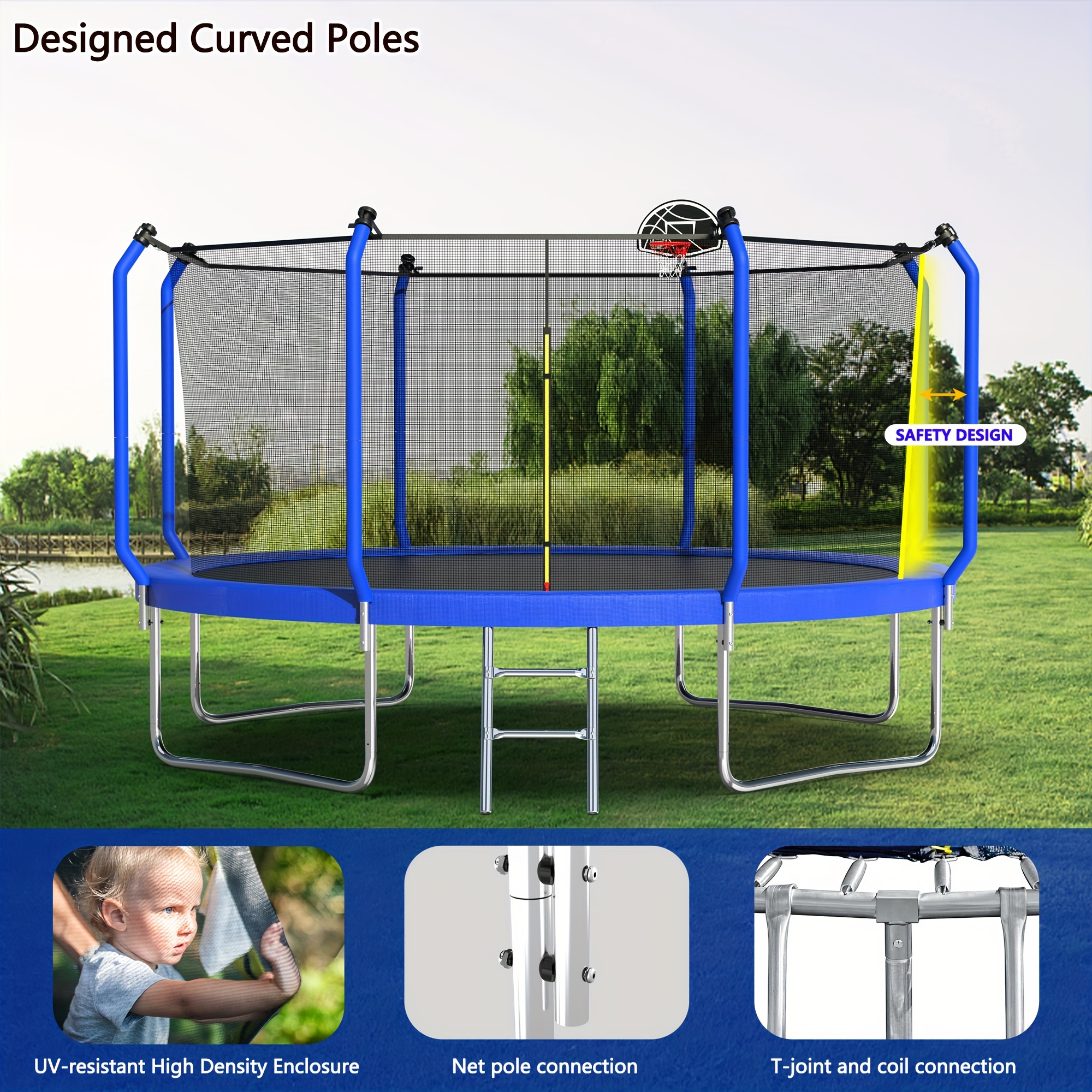 12ft Trampoline With Basketball Hoop Astm Approved Reinforced Type 