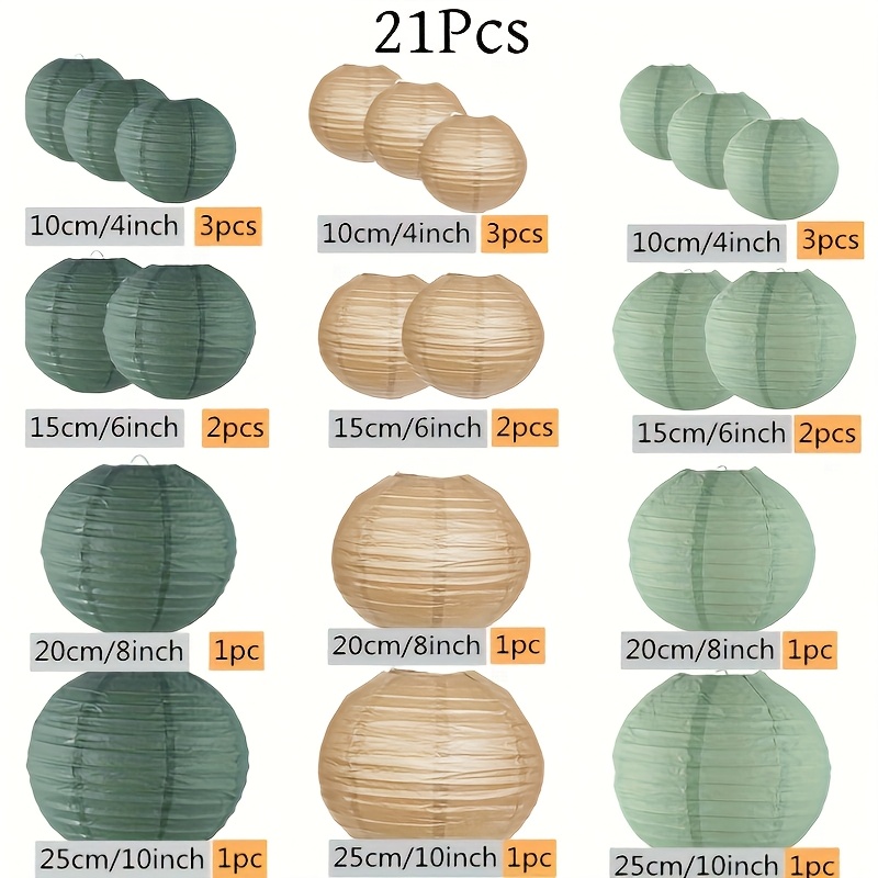 A Set Of 21 Sage Green And Golden Paper Lanterns - Elegant And Reusable Hanging Lanterns Suitable For Weddings, Parties, And Celebrations, Versatile For Indoor/outdoor Decoration