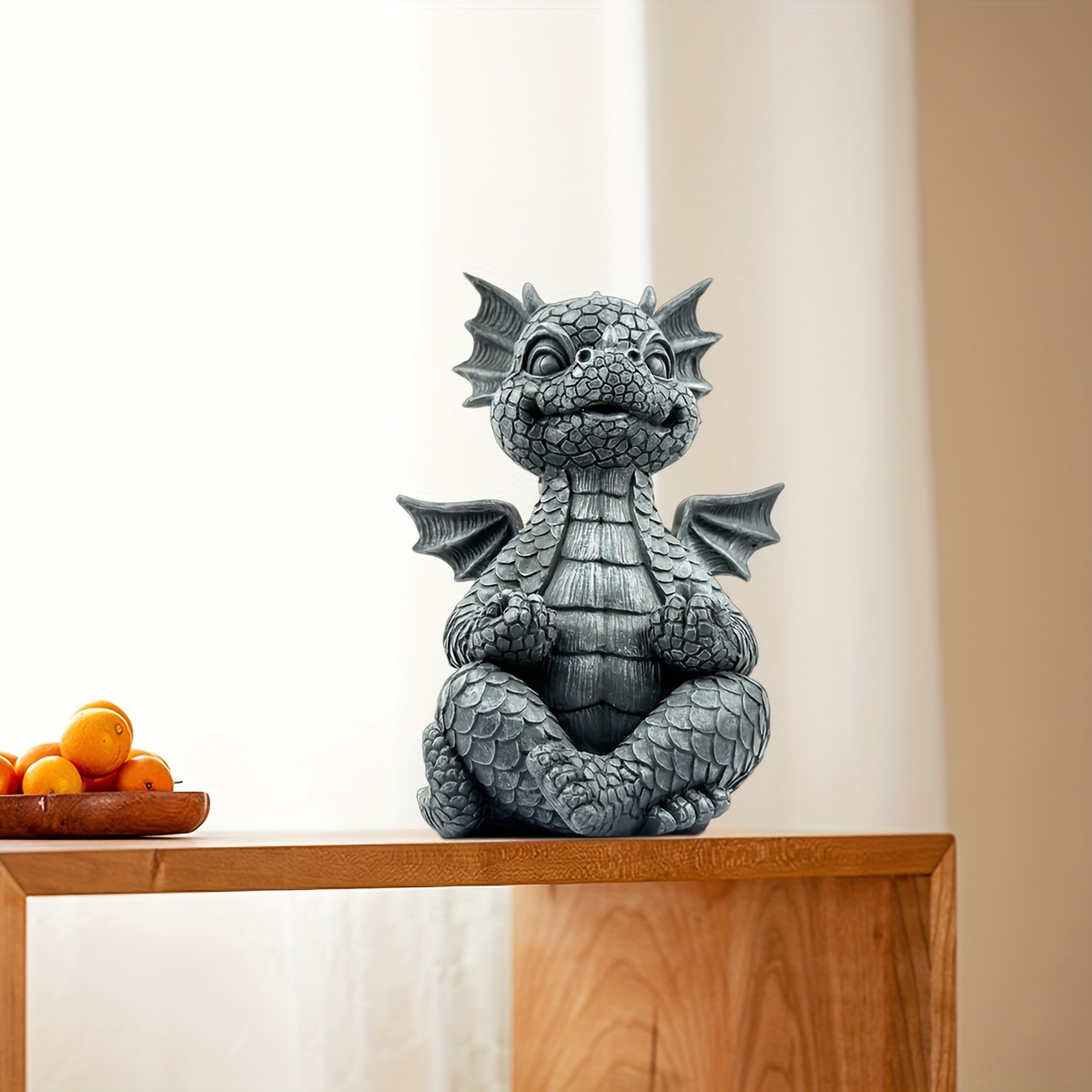 Statue De Dragon En Résine - Yoga Méditation - Figurine Art Jardin Maison Terrasses - Gris - Maison
