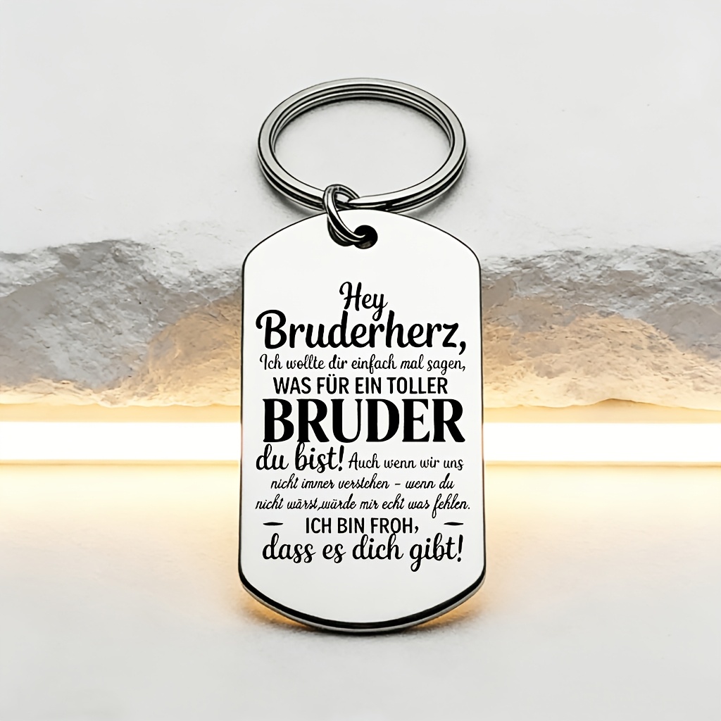Image of German Brother-themed Stainless Steel Keychain, "what A Great Brother You Are!" Perfect As A Commemorative Gift For A Brother