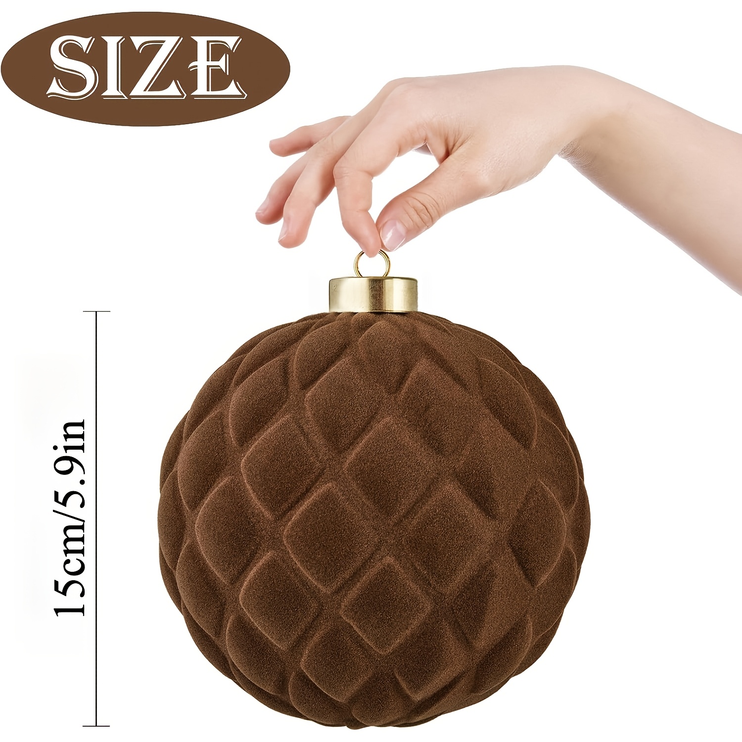 TEMU Grandes Boules de Noël Marron Floquées Incassables - 5,9 Pouces de Luxe Adaptées pour Décorations de Fêtes, Maison, Mariage, Arbre avec Ruban,