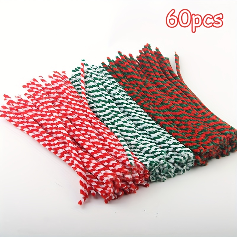 TEMU 60pcs Of Christmas Striped Plush Red, White, And Green For Crafts, Perfect For Decorating Christmas Parties And Artistic Floral Arrangements