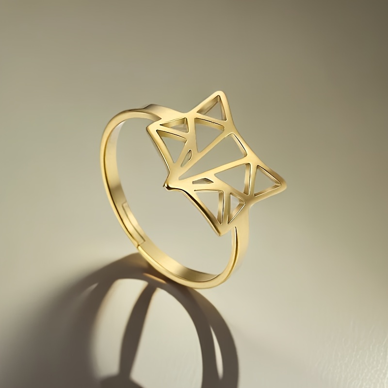 Unisex Hollow Fox Ring Stainless Steel Adjustable Size