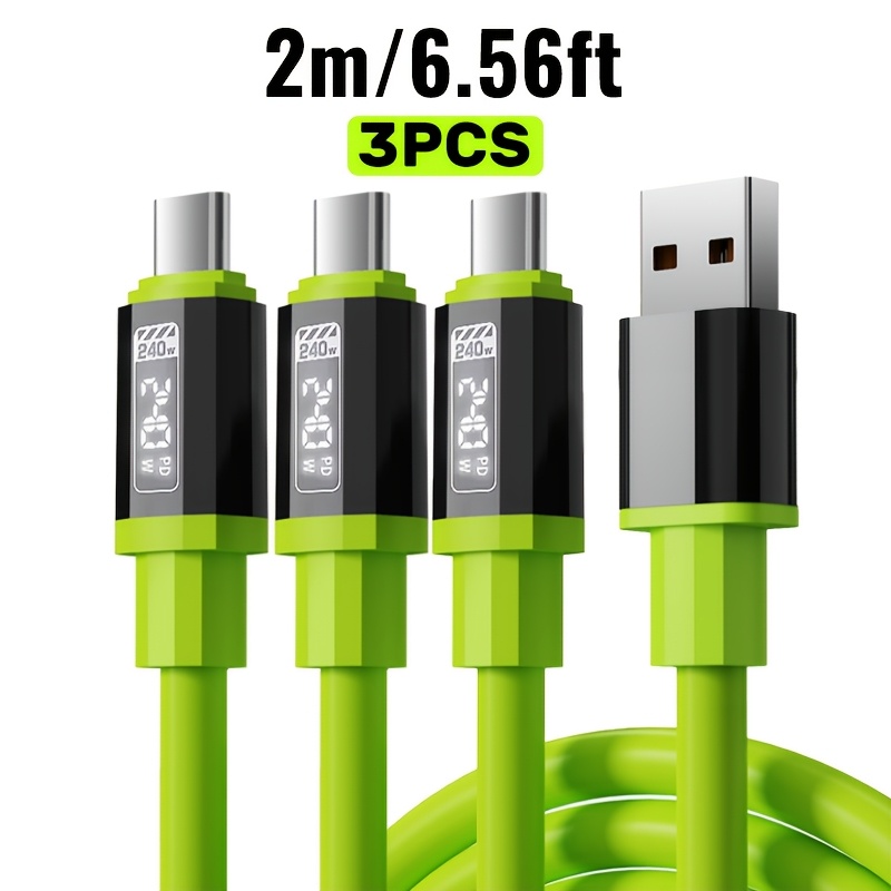 Image of 3pcs 240w Soft Silicone Universal Usb To Type C Multiple Style High Power Usb C Fast Charger Data Cord For Huawei For Oppo For Vivo Laptops Tablets