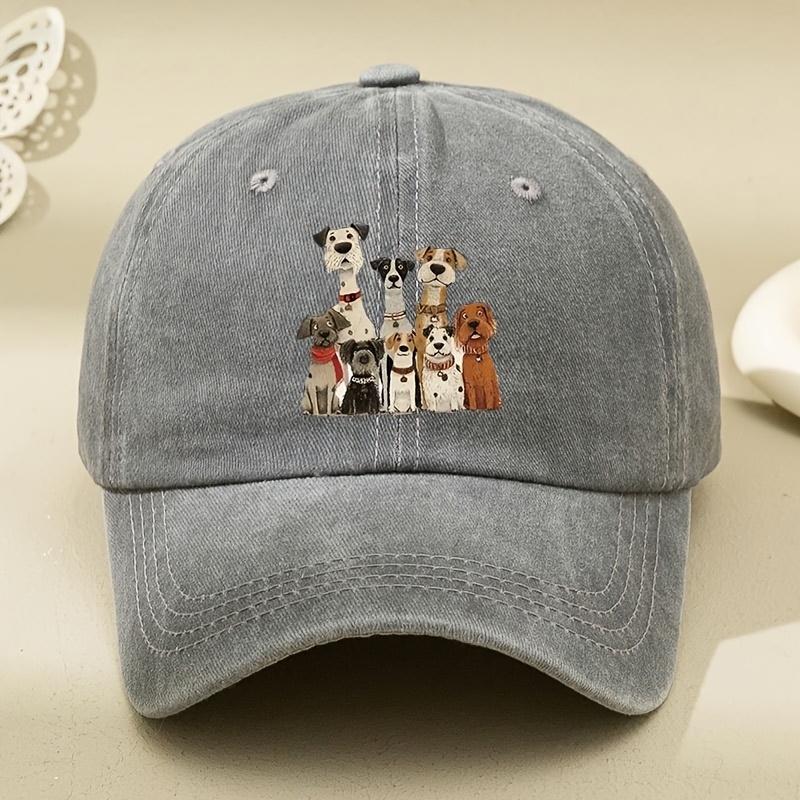TEMU A Group Of Dogs Print Washed Hats To Make Hats Ladies Retro Trade Baseball Caps Explosions Soft-topped Sun Hats