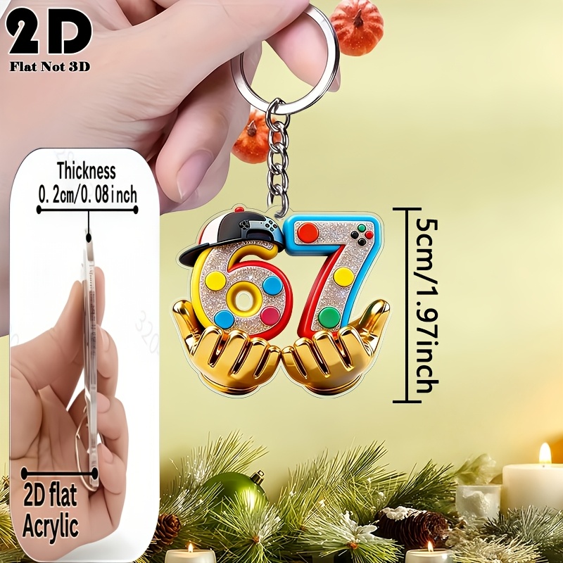 TEMU 2d Flat Acrylic Keychain, 1pc Per Pack, Colorful Dot Number 67, Durable Chain Pendant, Suitable For Backpacks, Home Decoration, Birthdays,