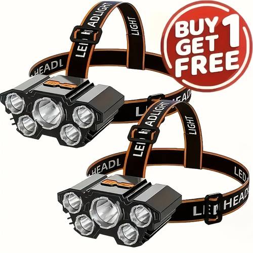 free a total of 2 multifunctional 5led headlights usb charging headlights with wires 4 adjustable suitable for outdoor camping night fishing hiking car maintenance hunting and home emergency lighting