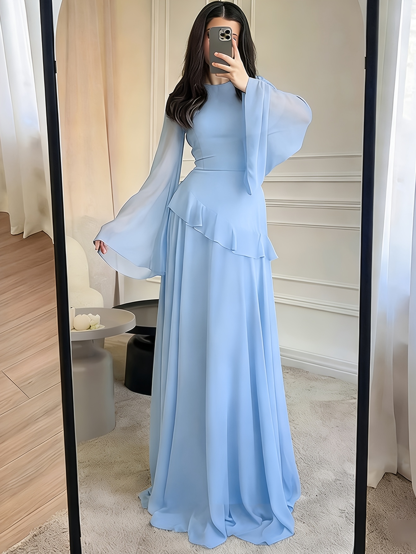 green emerald velvet dress Cassiopeia Powder Blue Long-Sleeve Midi Dress With Cross Waist  Club L  London