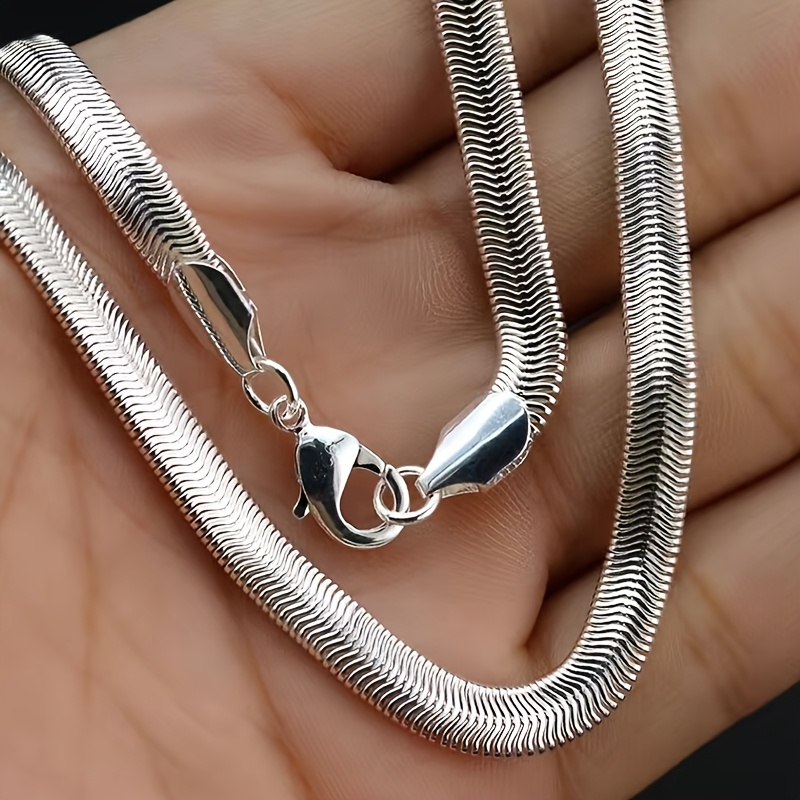 Image of 1pc Trendy Titanium Steel 6mm Flat Snake Chain Necklace - Fashion Jewelry For Men And Women - Durable, Hypoallergenic, And Stylish Wedding Additions